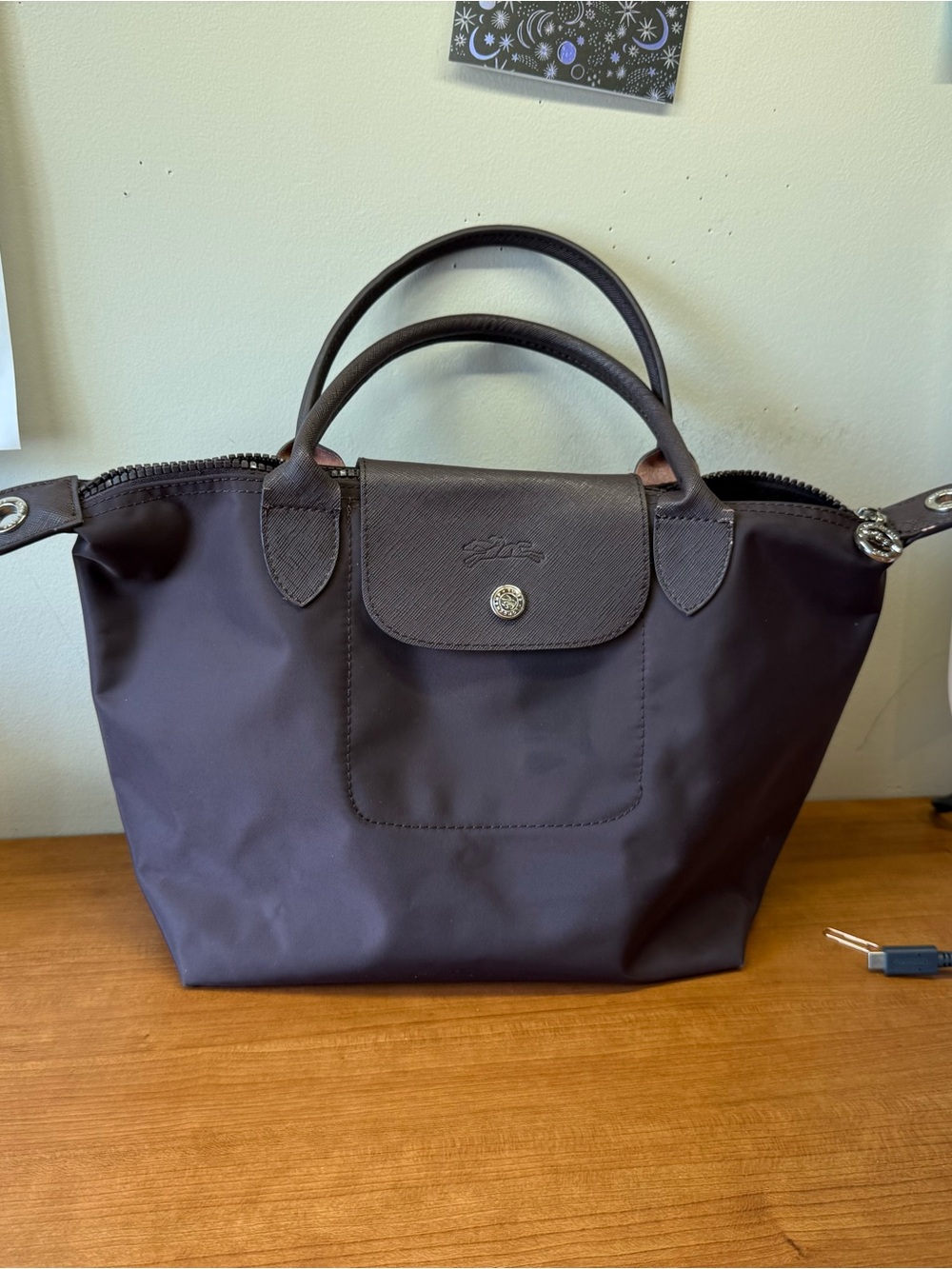 Longchamp Small Le Pliage Nylon Tote in eggplant